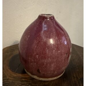 Vintage Maroon, Artist Signed Ceramic Vase standing at 5" tall